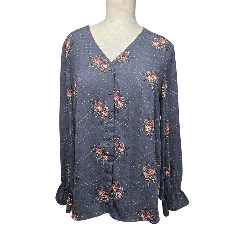 T Tahari Blouse Long Sleeves Size Large Floral Print
